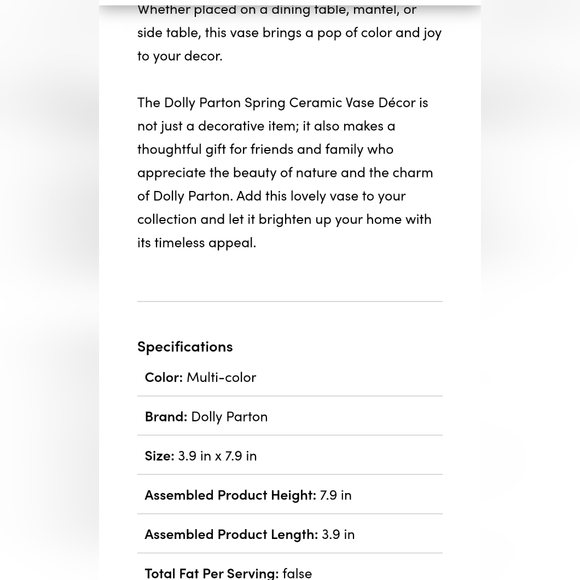 Dolly Parton Spring Ceramic Vase - Picture 5 of 9